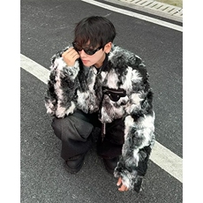 扎染毛毛外套男韩版潮流高街百搭保暖2024冬季ins棉服MF278-P108，男装棉衣，星座412-3