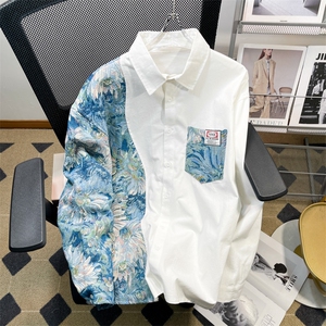 港风风花型长袖衬衫大码M-5XL情侣潮长袖衬衫男CS7714P60控图片