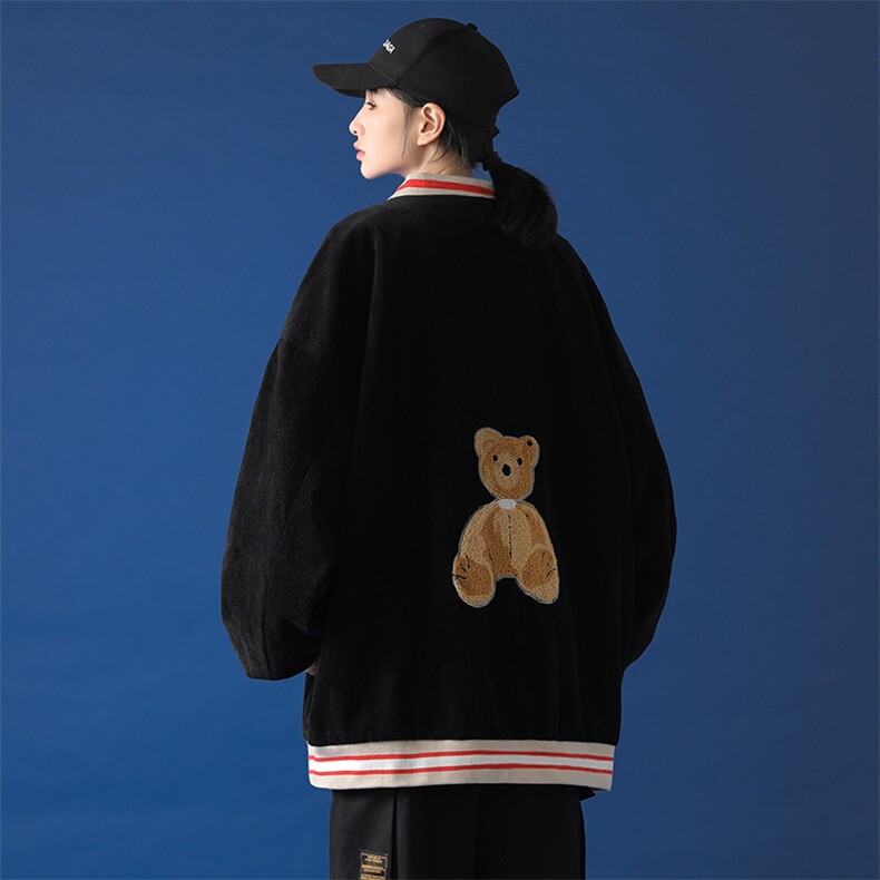 20年秋冬新款贴绣小熊休闲灯芯绒棒球服外套DSB293-Y777-P90控125,男装夹克,电商A306
