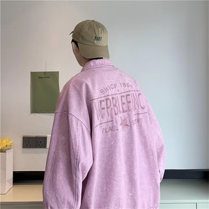 春秋季美式复古牛仔外套男宽松水洗做旧痞帅气工装夹克男图片