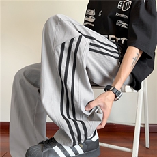 三条杠条纹伞兵裤子男士夏季美式高街机能软壳宽松直筒春秋工装裤，男装休闲裤，电商B315