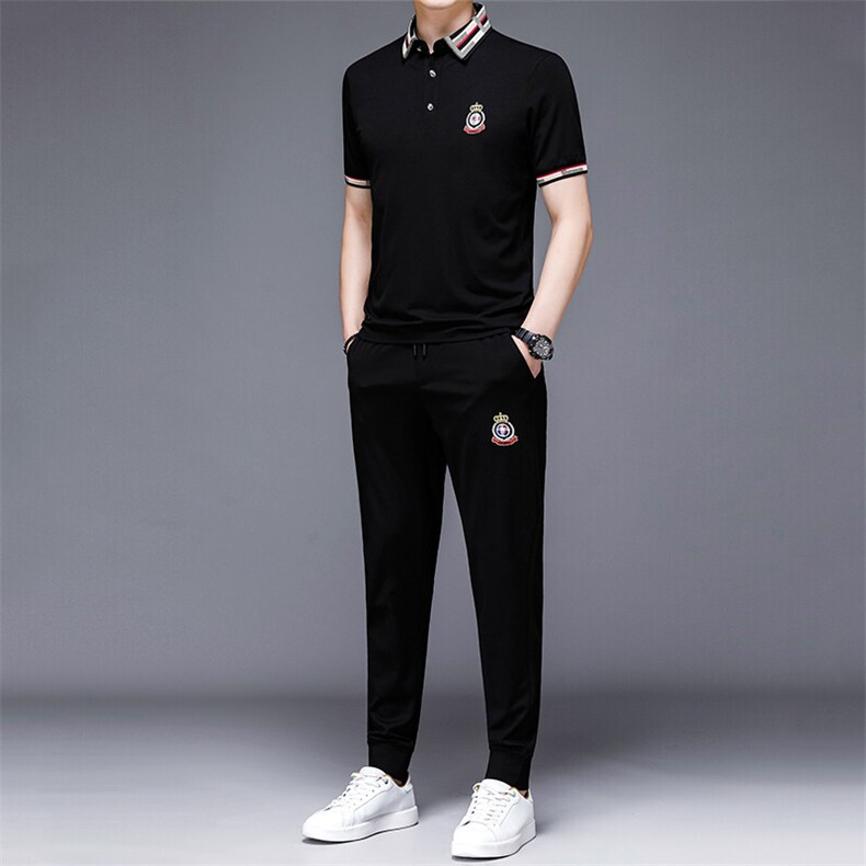 HP509夏季新款男士休闲套装刺绣男装百搭二件套图片