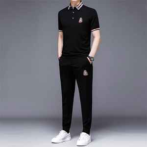 HP509夏季新款男士休闲套装刺绣男装百搭二件套图片
