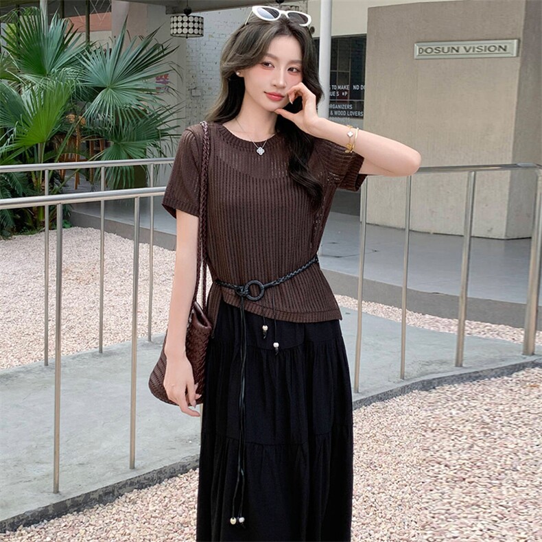 2026夏装新款时尚百搭针织衫+半身裙两件套女韩版休闲套装,女装套装/套裙,超帛