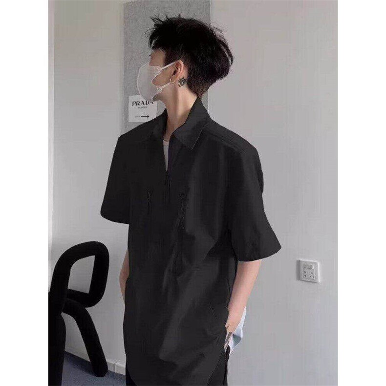 正肩显瘦衬衫男短袖夏季痞帅拉链衬衣薄款cleanfit外套LK5011-p43图片