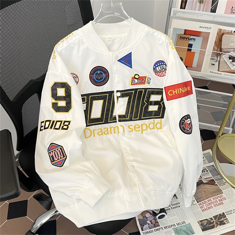 2024美式复古刺绣机车棒球服高街ins潮牌嘻哈宽松夹克W8067-P63,男装夹克,星座512-4
