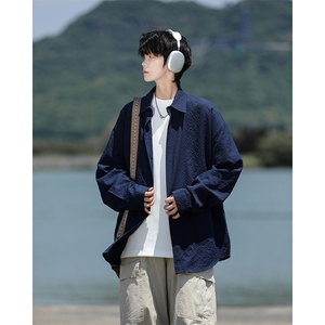 8XL-M泡泡纱盐缩肌理长袖衬衫男春季冰丝外套防晒衬衣CS29007P40图片