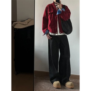 网图有货 美式巴恩风红色毛呢夹克男女立领百搭工装外套A1026-P72图片