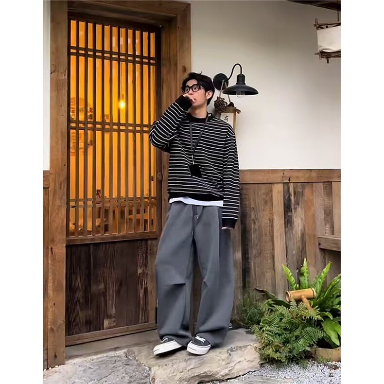 秋季美式慵懒风解构卫裤男女百搭宽松休闲运动弯刀裤K06083P55,男装休闲裤,星座1004（原星座815-3）