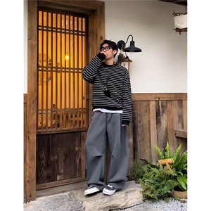 秋季美式慵懒风解构卫裤男女百搭宽松休闲运动弯刀裤 K06083 P55图片
