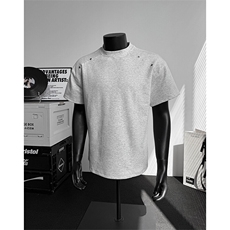 港风日系复古小众拼接设计感圆领短袖T恤男XZ213-TX26-P35控58，男装T恤，星座213