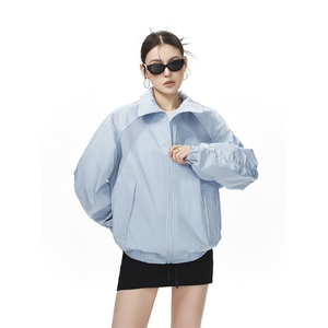 美式罗纹拼接袖子褶皱大码M-5XL教练夹克女JK78056P69控105图片