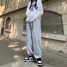 高街灰色休闲裤子男抽绳vibe风垂坠感直筒A682P32图片