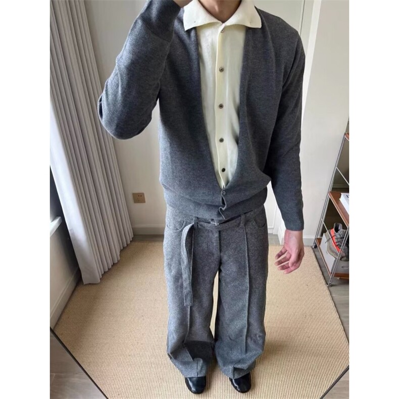 1506/QA4510/P64秋冬新款开衫休闲慵懒风V领针织衫男纯色外套，男装针织衫/毛衣，星座1506
