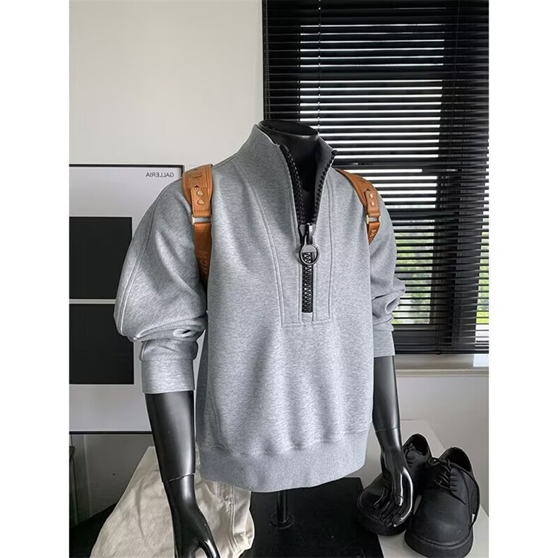1506-1/WJK791/P52韩版解构设计灰色半拉链长袖套头卫衣男女同款，男装卫衣，星座1506-1