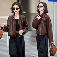 短款蛋白皮柔软皮衣2025春季新款女装时尚帅气炸街外套，女装皮衣，潮流依族