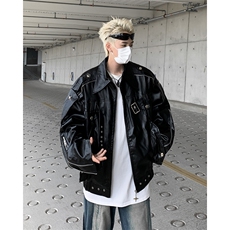 美式高街皮衣男士韩版潮流痞子帅气宽松2025秋冬ins外套W6079-P82，男装皮衣，星座412-3