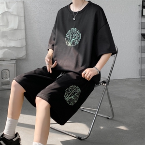 量大优 供视频 菠萝格套装刺绣短袖短裤男大码M-5X TZ27-特P48图片