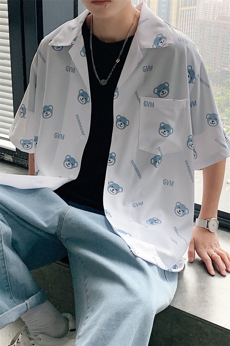 1港风休闲情侣大码M-5XL衬衫潮帅气半袖衬衣男寸衫DCS764P40控58,男装T恤,星座226-2