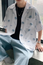 1港风休闲情侣大码M-5XL衬衫潮帅气半袖衬衣男寸衫DCS764P40控58，男装T恤，星座226-2