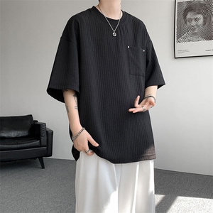 仓库现货T10138-特批35 控68 肌理感高品质圆领大码短袖T恤图片