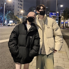 情侣冬装港风PU软皮棉服刺绣logo棉衣休闲加厚外套男G1103P128，男装棉衣，电商A339
