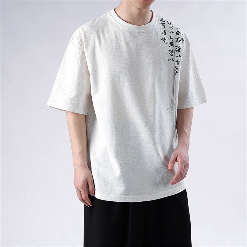 新款现货夏季日系新中式风刺绣圆领T恤T062-P35,男装T恤,电商A021