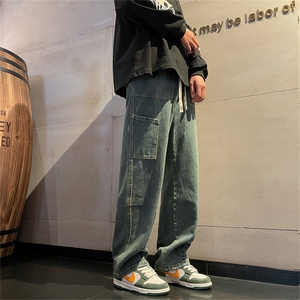 春款复古水洗做旧设计宽松牛仔裤男宽松直筒牛仔裤K05086-P43图片