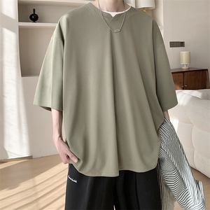 8XL-M冰丝凉感短袖T恤夏季大码V领垂感五分半袖体恤衫DX1206/P35图片