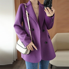 时尚百搭黑色羊毛大衣简约显瘦双排扣设计，女装毛呢外套，乾庄羊绒