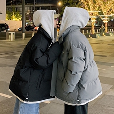 情侣装假两件加厚棉衣大码中性连帽棉服棉袄A071-Y00-P125，男装棉衣，电商A071