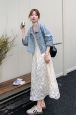 爱情魔鬼鱼套装女2025年夏季新款牛仔外套吊带长裙斜挎包三件套，女装套装/套裙，浙宝069