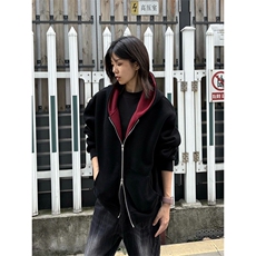 重磅高品质硬挺boxy26春装美式高街结构撞色拼接连帽卫衣开衫外套，女装短外套，电商A486