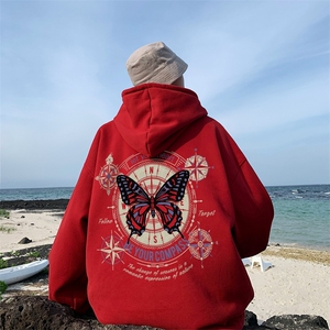 直播品质340克重磅纯色华棉美式卫衣连帽印花大码 XZ517A-BK12300图片