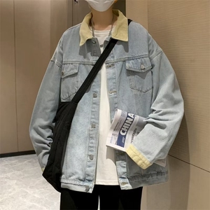 拼色翻领牛仔夹克男2023春季潮牌宽松oversize休闲外套JK955-P70图片