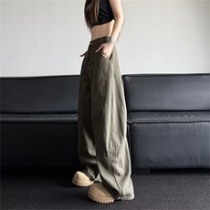 美式复古廓形设计感弯刀牛仔裤男女2025新款街头vibe风松弛拖地裤，男装牛仔裤，星座601-1
