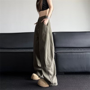 美式复古廓形设计感弯刀牛仔裤男女2025新款街头vibe风松弛拖地裤图片