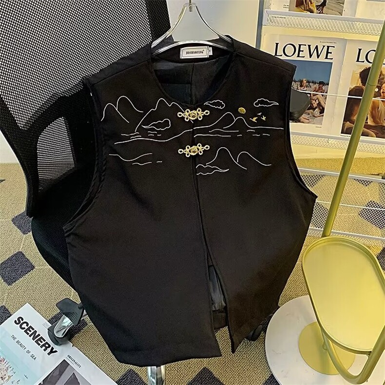 新中式刺绣马甲男士韩版潮高街百搭2024夏季ins背心外套W5805-P52，男装背心/马甲，星座412-2