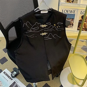 新中式刺绣马甲男士韩版潮高街百搭2024夏季ins背心外套W5805-P52,男装背心/马甲,星座412-2