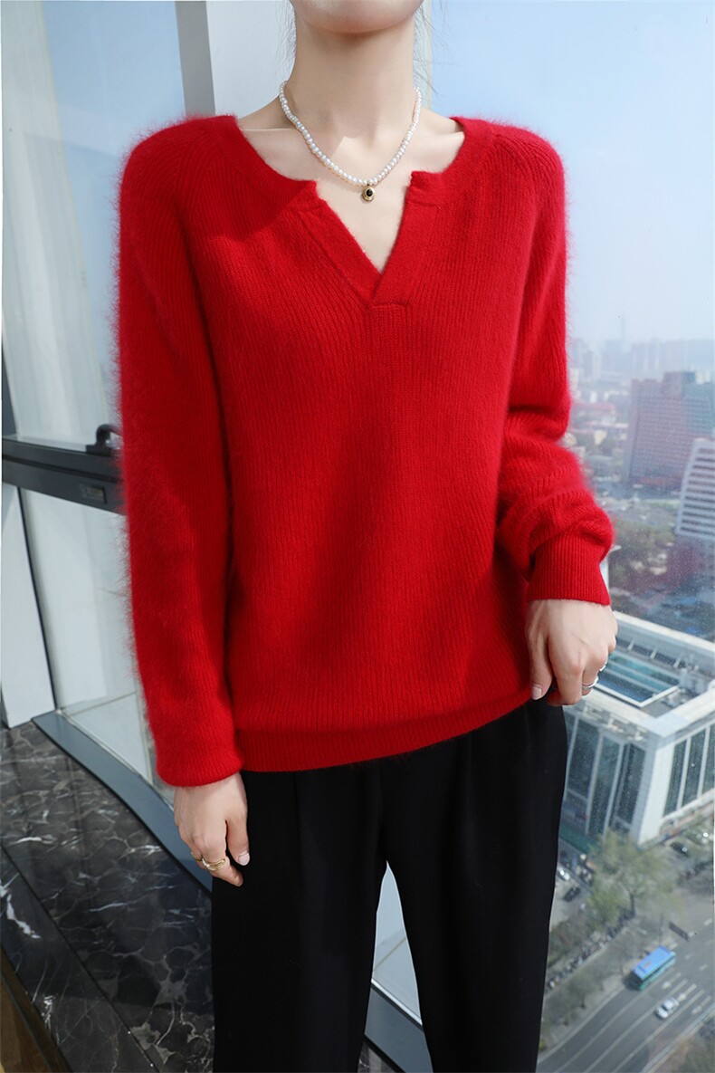 秋冬季新款舒适时尚百搭小V领貂绒衫,针织衫/毛衣,冬贝尔貂绒