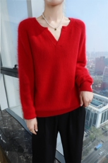 秋冬季新款舒适时尚百搭小V领貂绒衫，女装针织衫/毛衣，冬贝尔貂绒