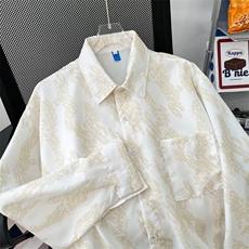 春装港风chic宽松上衣服潮百搭衬衫简约小众印花衬衣男W7244-P28，男装衬衫，星座512-2