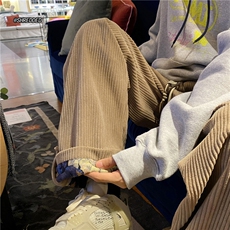 2025秋季新款港风灯芯绒小熊印花宽松休闲裤B315-K23481-P50控68，男装休闲裤，电商B315