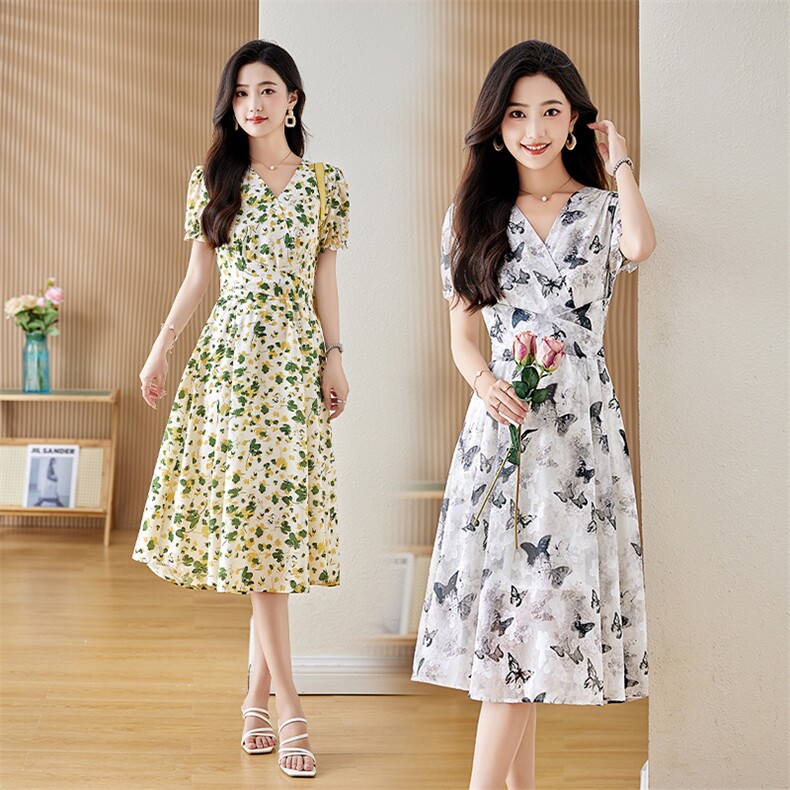 雪纺连衣裙夏季2024新款衣服大码女装超好看高端精致气质连身裙子图片