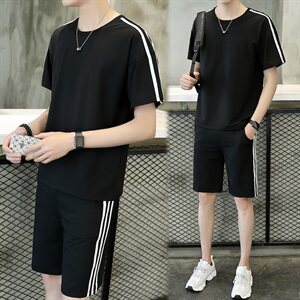 夏装新款精神小伙两件套运动休闲短袖薄T恤短裤套装男TZ图片