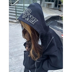潮牌美式重磅400g连帽拉链开衫外套明辑线廓形刺绣连帽卫衣情侣，女装短外套，四季星座505
