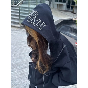潮牌美式重磅400g连帽拉链开衫外套明辑线廓形刺绣连帽卫衣情侣图片