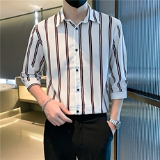 条纹七分袖衬衣新品轻熟风男装韩版修身高级感衬衫男士C156-1-2，男装衬衫，星座1116A-2（原606A-1）