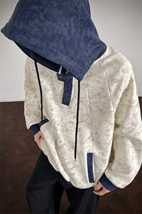 WY10158-特P55 控98 新款连帽撞色解构拼接大码男宽松情侣卫衣图片