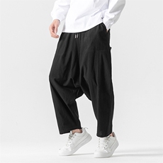 秋装大码风拼接休闲裤复古棉麻哈伦阔腿裤日系K265/P60，男装休闲裤，钱塘713